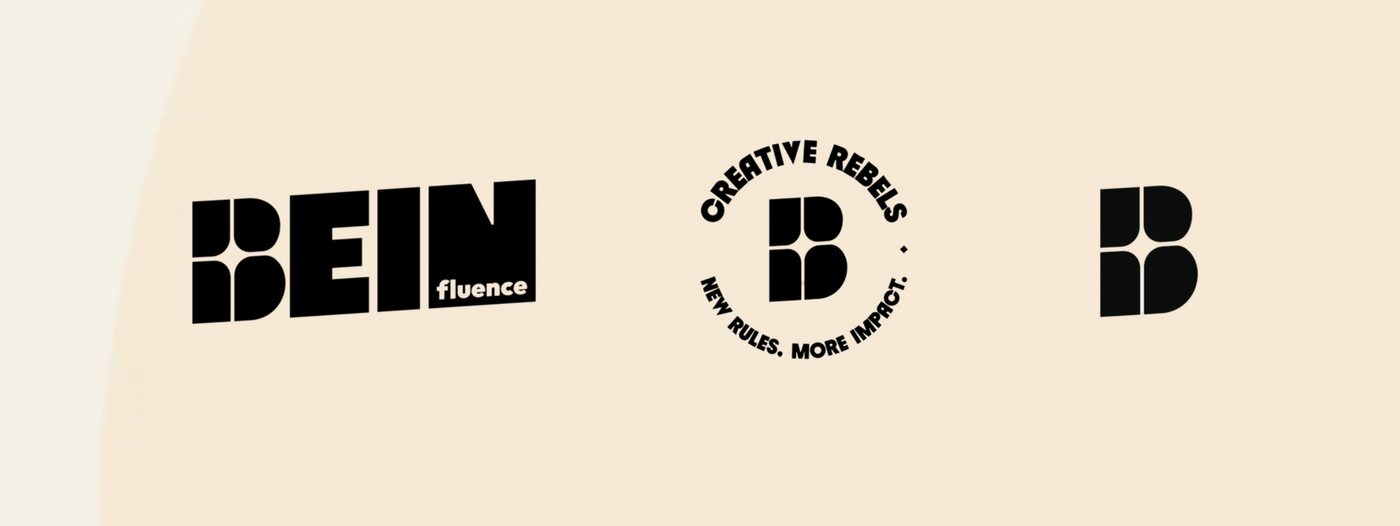 Le système de marque BeInfluence : lockup, badge Creative Rebels et monogramme