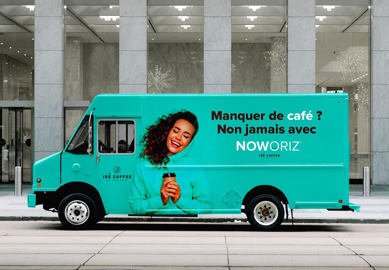 Le camion NOWORIZ habillé aux couleurs de la marque